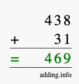 Calculate 438 + 31 using long addition