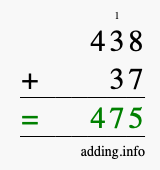 Calculate 438 + 37 using long addition