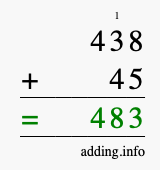 Calculate 438 + 45 using long addition