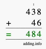 Calculate 438 + 46 using long addition