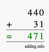Calculate 440 + 31 using long addition