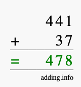 Calculate 441 + 37 using long addition