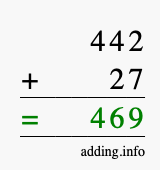 Calculate 442 + 27 using long addition