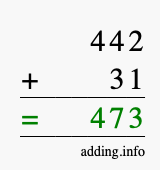 Calculate 442 + 31 using long addition
