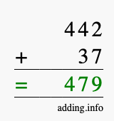 Calculate 442 + 37 using long addition