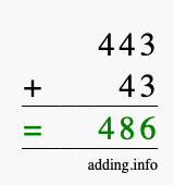 Calculate 443 + 43 using long addition