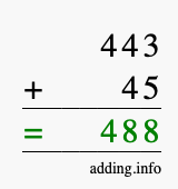 Calculate 443 + 45 using long addition