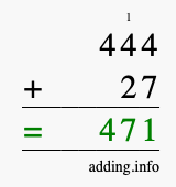 Calculate 444 + 27 using long addition