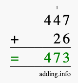 Calculate 447 + 26 using long addition