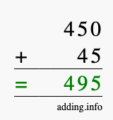 Calculate 450 + 45 using long addition