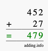 Calculate 452 + 27 using long addition