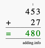 Calculate 453 + 27 using long addition