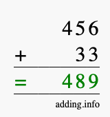 Calculate 456 + 33 using long addition
