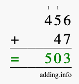 Calculate 456 + 47 using long addition