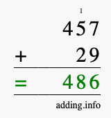 Calculate 457 + 29 using long addition