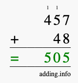 Calculate 457 + 48 using long addition