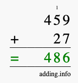 Calculate 459 + 27 using long addition