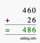 Calculate 460 + 26 using long addition