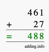 Calculate 461 + 27 using long addition