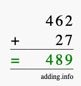 Calculate 462 + 27 using long addition