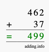Calculate 462 + 37 using long addition
