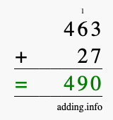 Calculate 463 + 27 using long addition
