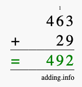Calculate 463 + 29 using long addition