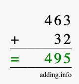 Calculate 463 + 32 using long addition