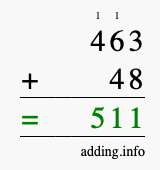 Calculate 463 + 48 using long addition