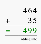 Calculate 464 + 35 using long addition