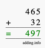 Calculate 465 + 32 using long addition