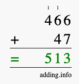 Calculate 466 + 47 using long addition