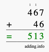 Calculate 467 + 46 using long addition