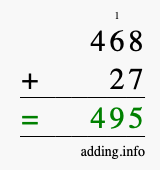 Calculate 468 + 27 using long addition