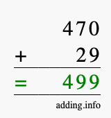 Calculate 470 + 29 using long addition