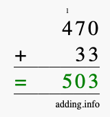 Calculate 470 + 33 using long addition