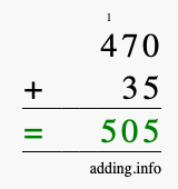 Calculate 470 + 35 using long addition