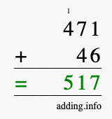 Calculate 471 + 46 using long addition