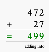 Calculate 472 + 27 using long addition