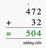 Calculate 472 + 32 using long addition