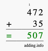 Calculate 472 + 35 using long addition