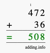 Calculate 472 + 36 using long addition