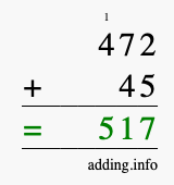 Calculate 472 + 45 using long addition