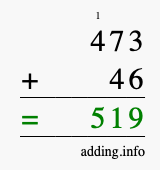 Calculate 473 + 46 using long addition