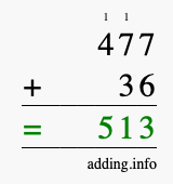 Calculate 477 + 36 using long addition