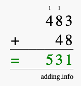 Calculate 483 plus 48 using long addition Calculate 483 + 48 using long addition