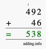 Calculate 492 + 46 using long addition