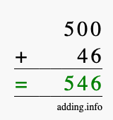 Calculate 500 + 46 using long addition