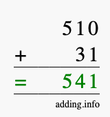 Calculate 510 + 31 using long addition