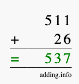 Calculate 511 + 26 using long addition